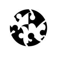 Conceptual Circular Puzzle Black and White Illustration of Interlocking Jigsaw Pieces Forming a Globe on White Background. vector