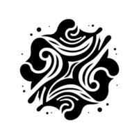 Symmetrical abstract black and white featuring swirling organic shapes, gradients, and dotted accents on a textured white background. vector