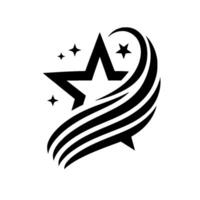 Black and White Star A bold, modern featuring a stylized star with dynamic flowing lines, exuding a sense of motion, and achievement on a white background. vector