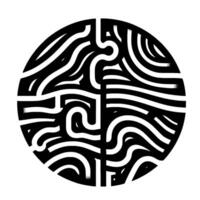 Black and White Circular Pattern A geometric composed of segmented and curving lines, creating a symmetrical and intricate artwork on a white background. vector