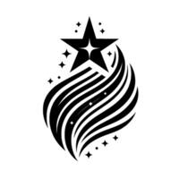 Black and White Starburst Emblem A dynamic features a stylized star atop flowing, curved lines, with surrounding star accents against a white backdrop. vector