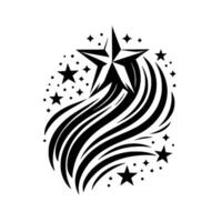 Dramatic Black and White Starburst A Large Star at the Center with Flowing Lines and Smaller Stars, on White Background vector