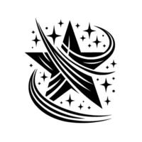 Bold Black and White Starburst Featuring a Central Star, Sweeping Lines, and Surrounding Sparkling Star Elements. vector