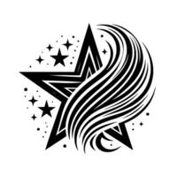 Black and White Star Emblem with Flowing Lines and Small Stars, a Celestial . vector