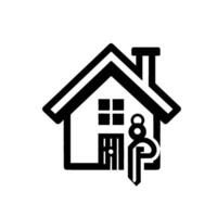 Simplified Black and White House with Key Symbolic of Property, Homeownership, and Real Estate Concepts. vector