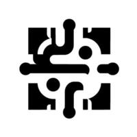 Geometric Black and White Abstract Square Composition Featuring Interlocking Shapes, Dots, and Curves on a White Background. vector