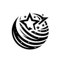 Abstract Black and White Starburst A Stylized Emblem with Crescent, Shooting Stars, and Stellar Elements in Circular Formation. vector