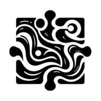 Abstract Black and White Puzzle Piece Intricate Fluid Swirls, Dots, and Smooth Organic Forms. vector