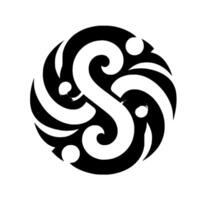 Circular Maoriinspired symmetrical in black and white, featuring flowing curves and stylized elements, perfect for a . vector