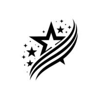 A Stylized Black and White Starburst Featuring Several Stars and Arcing Lines on a White Background. vector