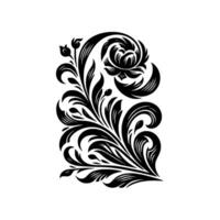 Intricate Floral Scroll in Black and White with Curvaceous Leaves and Blossoms vector