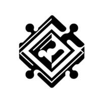 A stylized, black and white geometric emblem with interlocking shapes and puzzlelike edges, set against a plain white background. vector