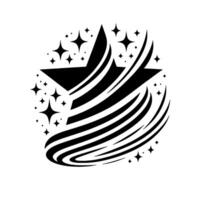 Elegant Black and White Starburst Featuring a Central Star with Swirling Lines and Surrounding Sparkles on a Clean White Backdrop. vector