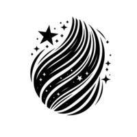 Cosmic Burst Abstract Black White with Swirling Lines, Stars, and a Spherical Shape. vector