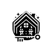 Monochromatic of a House with a Key, Set Against a Bright Background, Accented with Stars a Clean Style. vector