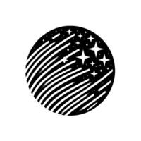 Abstract monochrome illustration depicting a stylized celestial sphere with radiating lines, stars, and a constellation, conveying a sense of space. vector