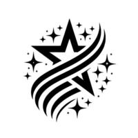 Black and White Starburst with a Central Star, Arcs, and Sparkling Star Elements, on a White Background. vector