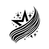 Monochromatic Emblem A StarShaped Symbol Composed of Black Lines with Flowing Streamers and Surrounding Sparkles Against a White Background. vector
