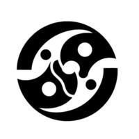 Abstract black and white circular with a unique, intertwined pattern featuring dotlike details and smooth curved shapes. vector