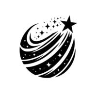 of a Black Stylized Shooting Star, Leaving a Trail of Smaller Stars Across a Circular Form. vector