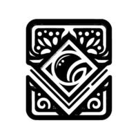 Symmetrical Geometric Black and White Decorative Featuring an Orb and Leafy Elements, Isolated on White. vector