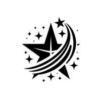Black and White Illustration of a Shooting Star with Smaller Sparkling Stars on a White Background, Showing a Modern Geometric and Aesthetic. vector