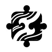 Abstract black and white jigsaw puzzle with flowing, geometric internal shapes and clean, minimalistic aesthetic. vector