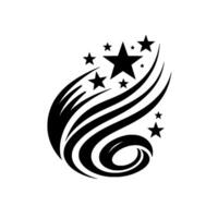 Black and White Abstract Flowing Lines and Starbursts in Dynamic Composition, Art on White Background. vector