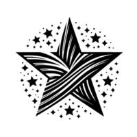 Bold Black and White Starburst A illustration of a stylized star at the center, surrounded by smaller stars, creating a dynamic and eyecatching . vector