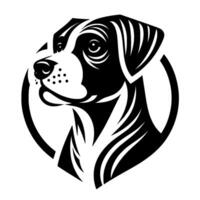 Stylized Black and White Dog Portrait Within a Circular Frame, Showing a Side Profile View, Minimalist . vector