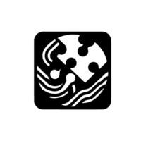 Abstract Black Square Featuring YinYangInspired Wavy Lines and White Puzzle Pieces, Suggesting Harmony and Connection. vector