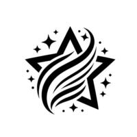 Minimalist Black and White Starburst Emblem with Fluid Lines and Sparkling Accents vector