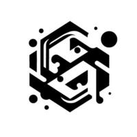 Abstract Geometric Black and White Hexagon Composition with Curved Lines and Scattered Circles, Creating a Modern and Minimalist . vector
