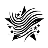 Starburst A Black and White Star with Flowing Lines and Smaller Star Elements on a White Background. vector