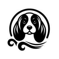 Elegant Black and White of a Friendly Beagle Dog, Set Within a Stylized Oval and Decorative Swirl. vector