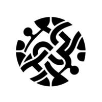 Abstract black and white circular , intricate interlocking shapes and lines within a minimalist composition. vector