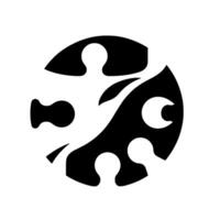 Abstract Black and White Circular Composition Featuring Organic Shapes Resembling Leaves, Puzzle Pieces, and Curvilinear Elements. vector