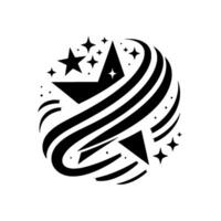 Circular Black and White Illustration of Stars and Swirling Lines, Creating a Dynamic, Modern . vector