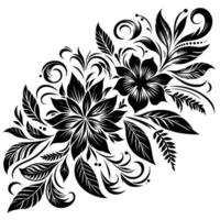 Intricate Black and White Floral Arrangement on White Background, Featuring Detailed Petals, Leaves, and Ornate Curls, Creating a Decorative . vector