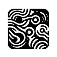 Abstract black and white square illustration featuring interconnected curved lines, circles, and organic shapes in a minimalist . vector