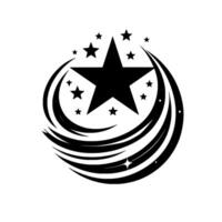 Monochrome star with a central large star surrounded by a swirl and smaller stars on a white backdrop, minimalist style. vector