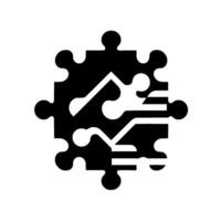 A Black and White Circuit Board Embedded Within A Jigsaw Puzzle, Symbolic Of Technological Integration and Problem Solving. vector