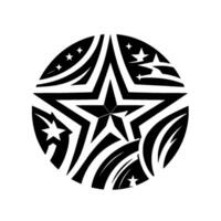 Bold Black and White Abstract Composition A StarCentric, Circular with Stars and Striped Elements. vector
