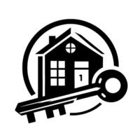 Depicting a House with a Key Inside a Circle, Suggesting Homeownership, Real Estate, and Security. vector