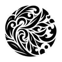 Circular Black and White Illustration Depicting Abstract Leaf and Curl Tribal , Inspired by Nature and Symbolism. vector