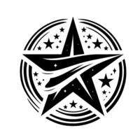Bold Black and White Starburst , Emphasizing Energy, Achievement, and Galactic Cosmic Elements Within a Circular Frame. vector