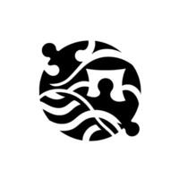 Abstract, Monochrome Puzzle Circular, Interlocking Pieces with Wavelike Details, on a White Background. vector
