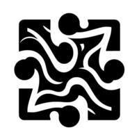 Abstract Black and White Square with Curvilinear Flow, Circular Accents, and Negative Space Composition. vector