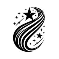 Abstract black and white illustration of a starry cometlike with shooting stars and layered lines. vector