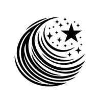 Black and white swirling lines with a starfilled celestial , artistic minimalist with a cosmic theme. vector